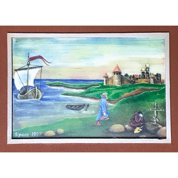 Vintage Upuha Art Print Grieving Man Russian Orthodox Church Eclectic - Picture 1 of 5